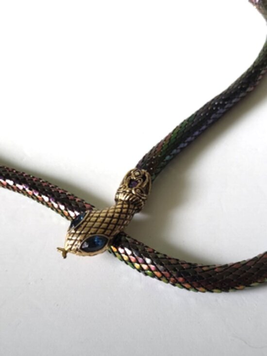 Vintage 1970\'s DL Auld Rainbow Iridescent Mesh Snake Belt  Blue Eyes 36\